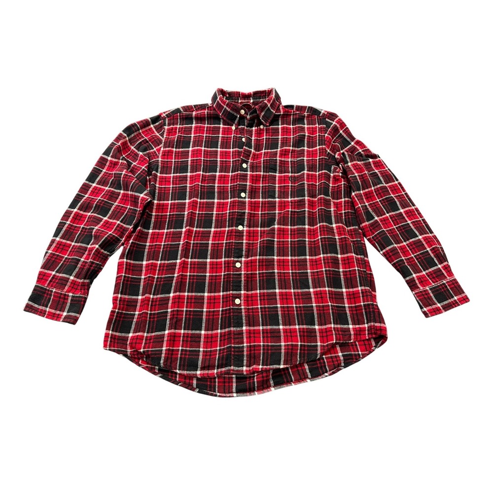 Chaps Mens Red Black White Plaid Long Sleeve Button Down Cotton Shirt‎ Large